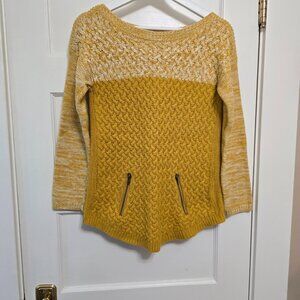 Love Always Yellow and Cream Chunky Knit Crew Neck Sweater - M